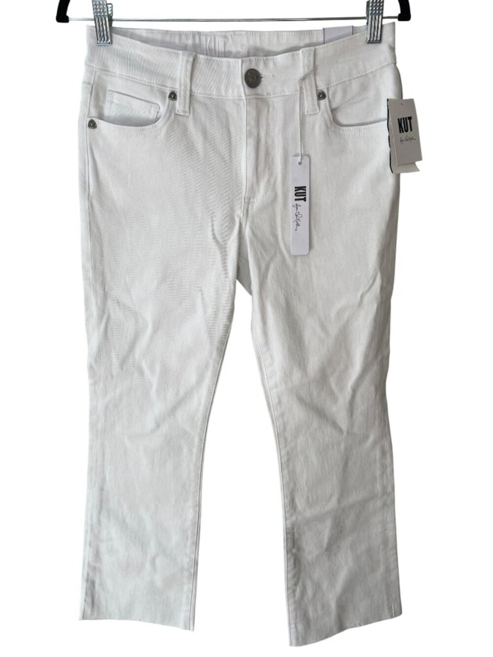 Kut From The Kloth Nikki Mid Rise Ankle Flare White Denim Jeans Wmn's Sz 2 NWT - Picture 1 of 14